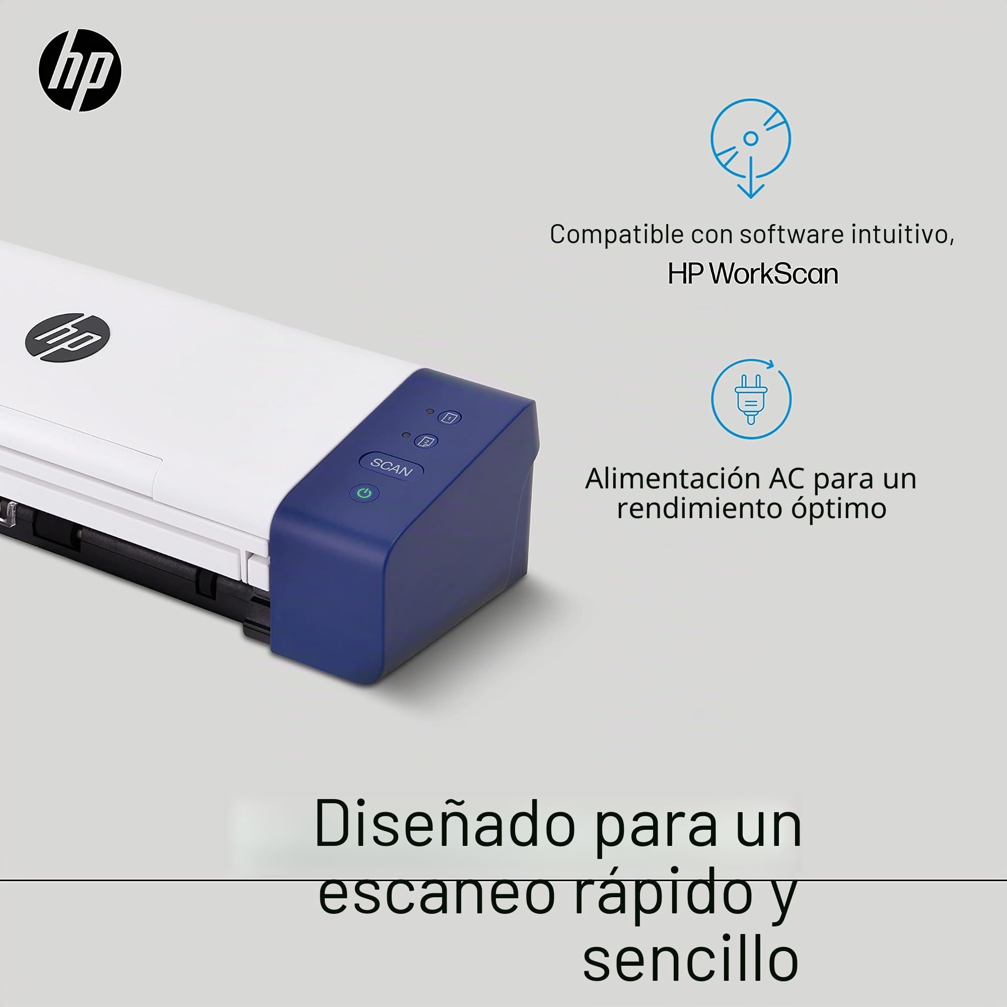 HP Escáner de Documentos y Fotos portátil dúplex de Escritorio Compacto con Bandeja de alimentación automática para escaneo Digital portátil de 2 Caras