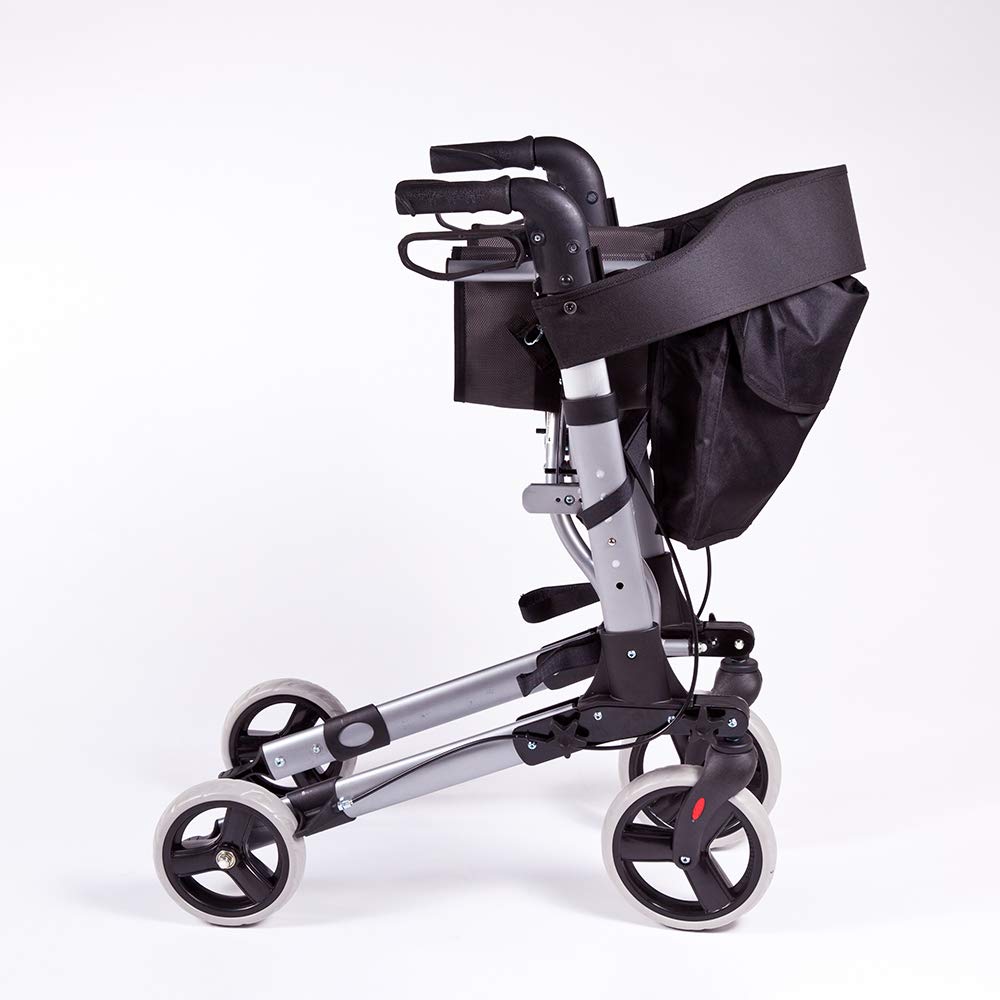 Rollator de aluminio plegable Deluxe - Andador para personas mayores con 4 ruedas, asiento y frenos