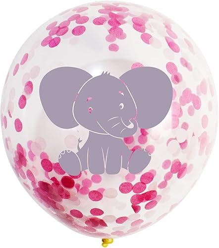Globos de látex con confeti de elefante rosa, paquete de 16 decoraciones de fiesta de cumpleaños de 12 pulgadas para niña, suministros