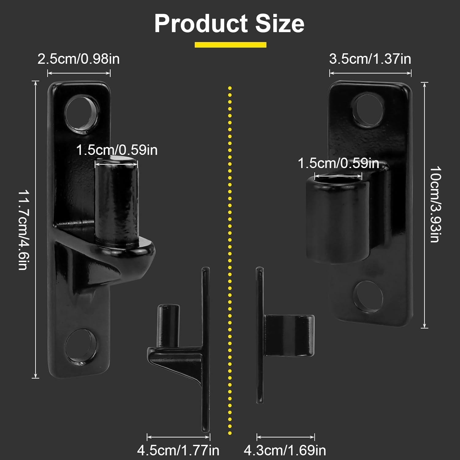 2 Pairs Heavy Duty Gate Hinges, 304 Stainless Steel Wall Mount Gate Hinge with Screws and Bolts for Wooden Fence, Shed, Barn Door, Garden Gate, Outdoor & Indoor (Black)