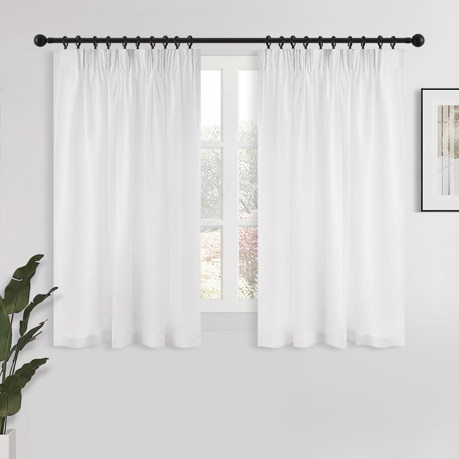 MRTREES Cortinas translucidas Cortina Dormitorio Blanca Cortas Visillos para Ventana 2 Piezas 132×145 cm Cortinas con Ganchos Global Recycled Standard Global Recycled Standard Global Recycled Standard