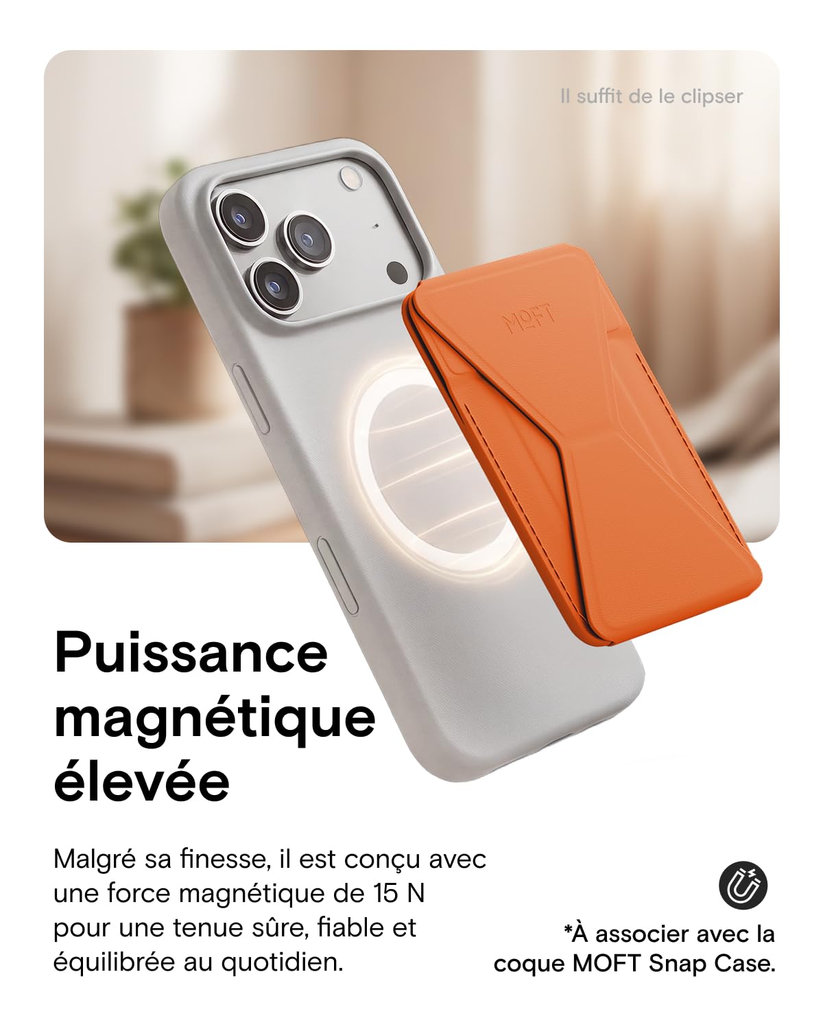 MOFT Porte Cartes et Support Magnétique avec Apple Localiser, Support Téléphone Magnétique en Cuir MOVAS™ Réglable, Compatible avec iPhone 17/16/15/14/13/12, Sunrise