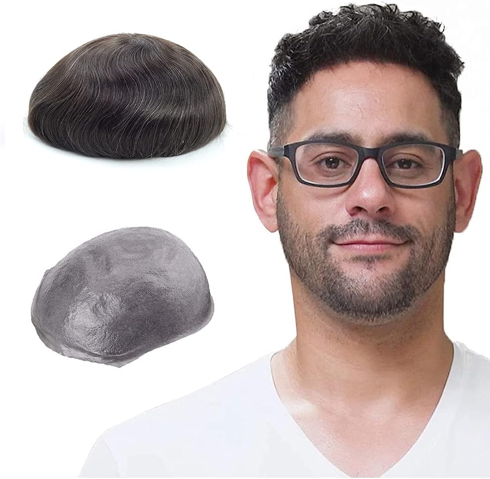 Lordhair Toupee Hairpiece for Men 0.06mm Thin Skin V-looped Human Hair 8x10 Inch Light Medium Density Hair Replacement System