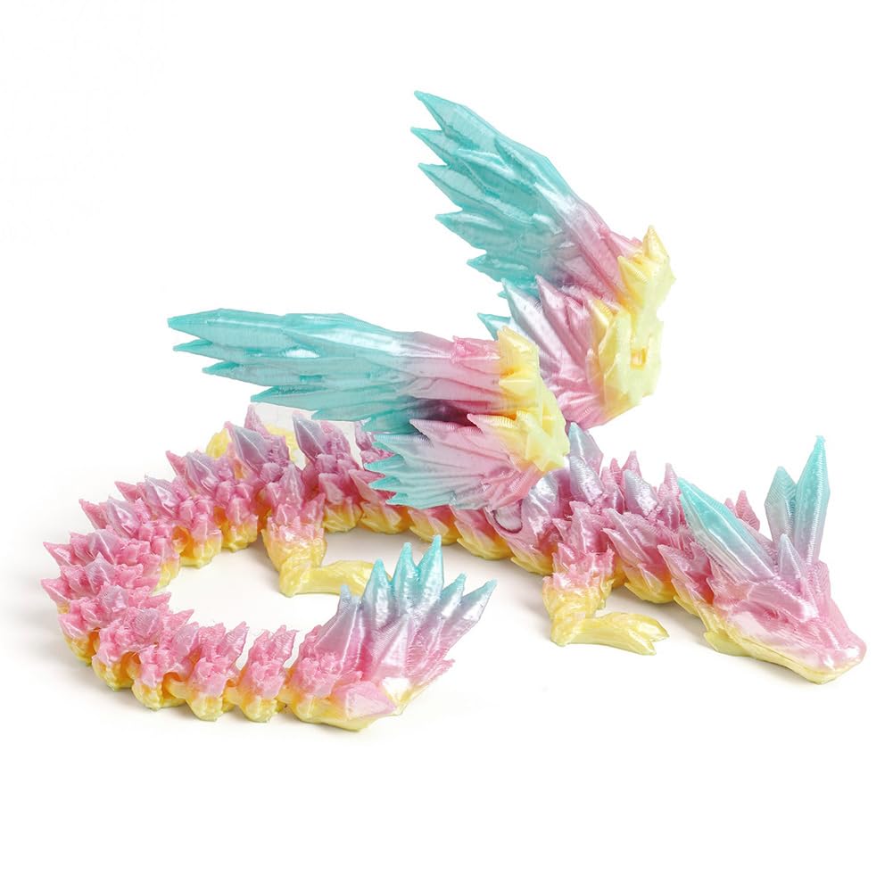 3D Printed Dragon, Articulated Dragon Crystal Dragon, Mystery Flexible Joints Dragon Fidget Toy, Home Office Executive Desk Toys Gift for Kids Adults (Rainbow Color random)