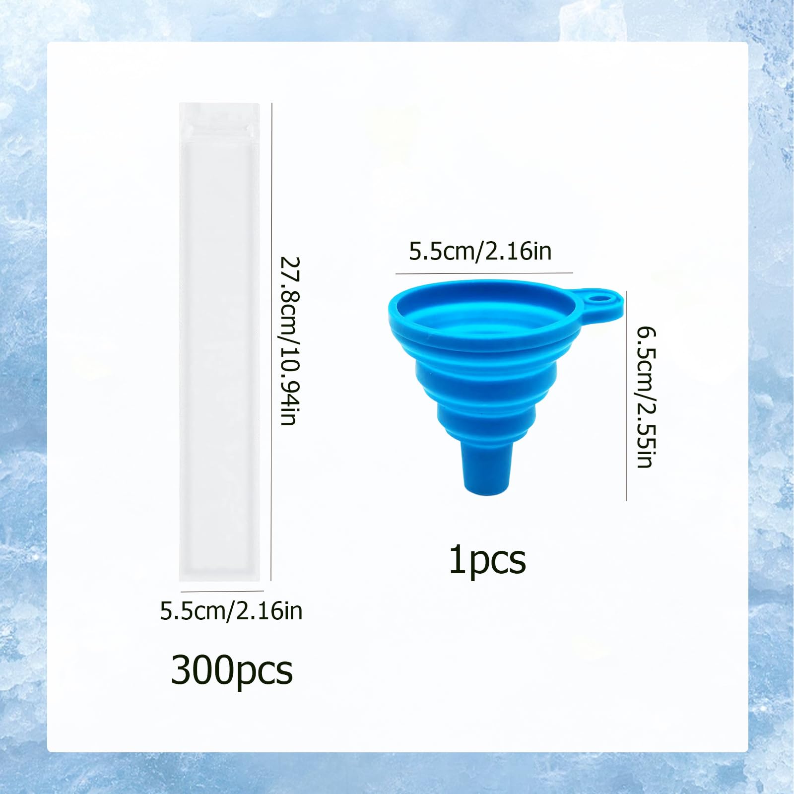 300 Stück Wassereis Tüten Wiederverwendbar Wassereis Tüten mit Trichter Popsicle Taschen 5.5x28cm Geeignet für Selbstgemachtes Eis Joghurtriegel Fruchtsmoothies und Säfte - 3