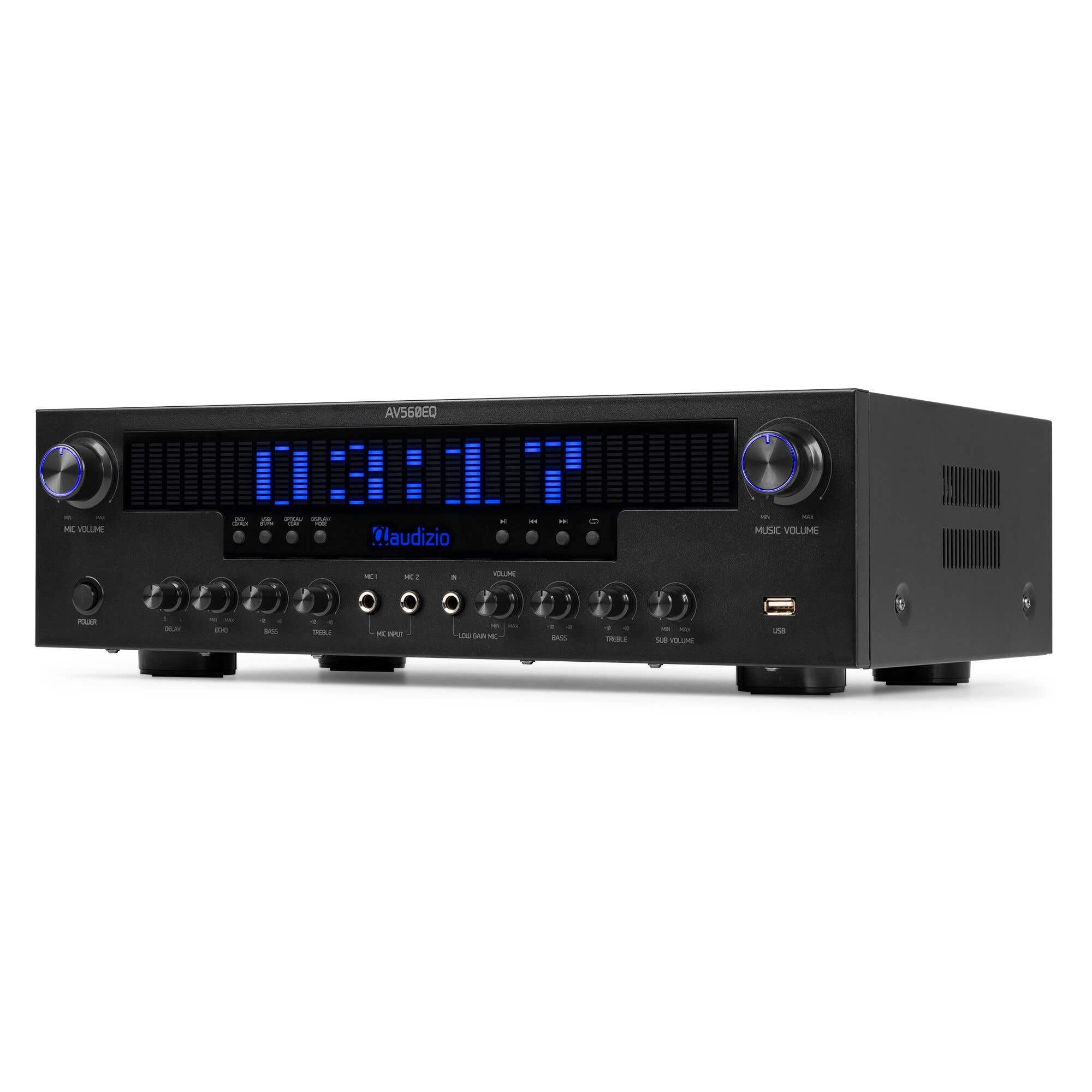 Audizio AV560EQ - Amplificatore Home Cinema 5.1, 390 W, Bluetooth USB FM | Immersive Home Cinema per film e musica, connessione versatile Bluetooth e USB, ideale per karaoke e lounge