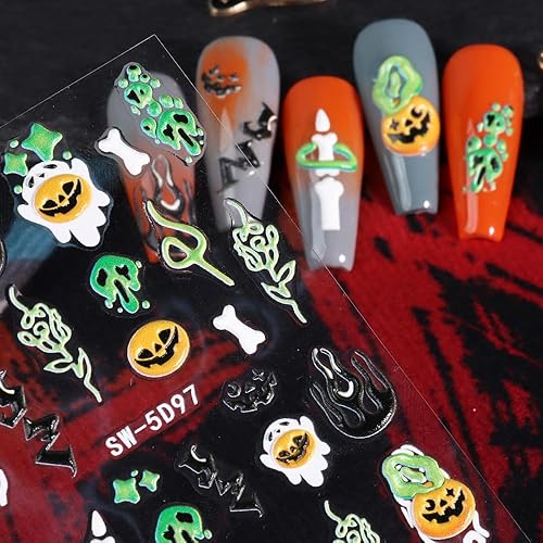 Miniatura 5 de 5 calcomanías de arte de uñas de Halloween, diseño de calavera sangrienta 5D, exquisitas calcomanías autoadhesivas en relieve, accesorios de arte de
