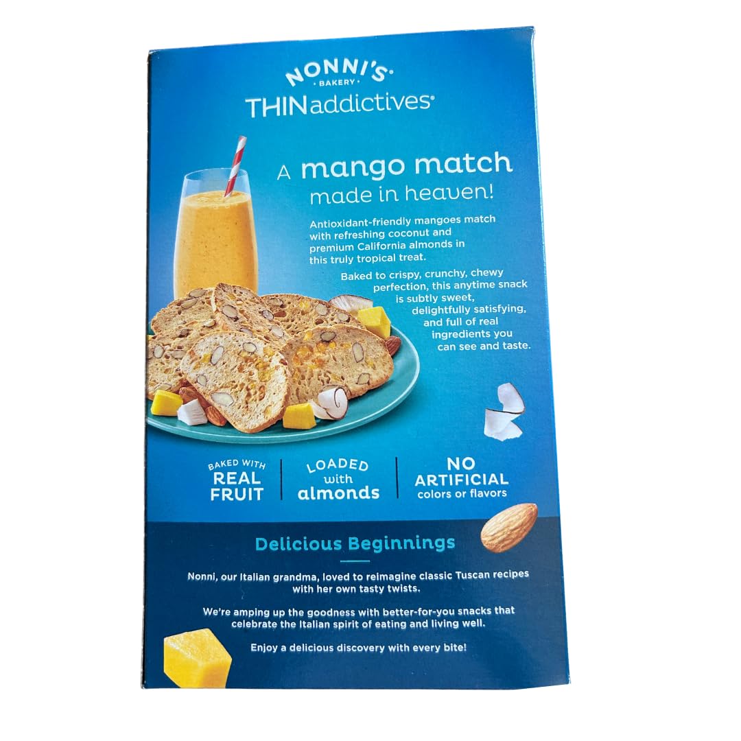 Nonni's Bakery On-The-Go Snack Crisps, Mango Coconut Almond Thin Cookies, 25 ON THE GO PACKS OF 3 = 75 CRISPS, 100 Calories, 575g