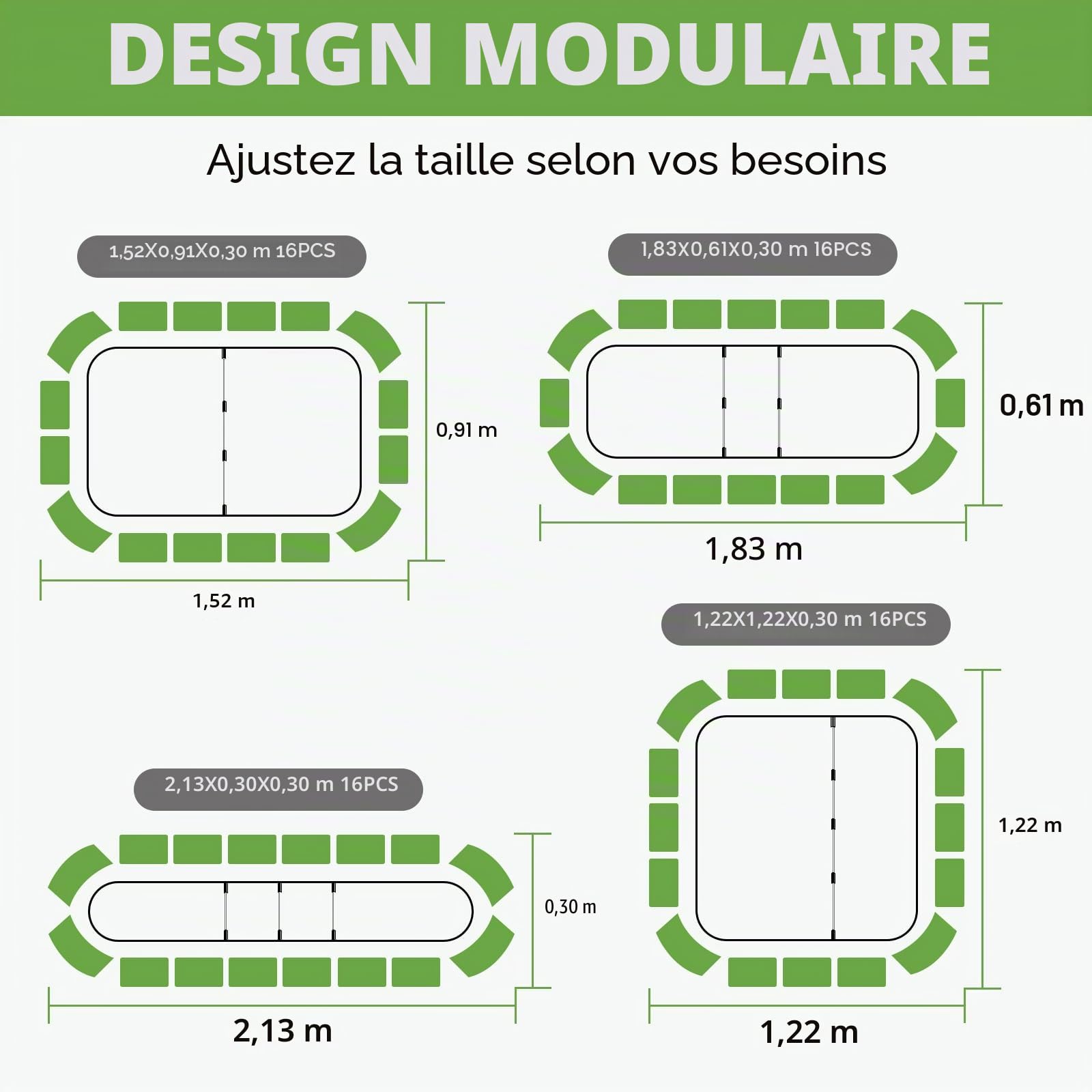 INNO STAGE Lot de 2 jardinières surélevées réglables en métal de 1,5 m pour cultiver des légumes, des herbes, des fleurs en acier, vert olive