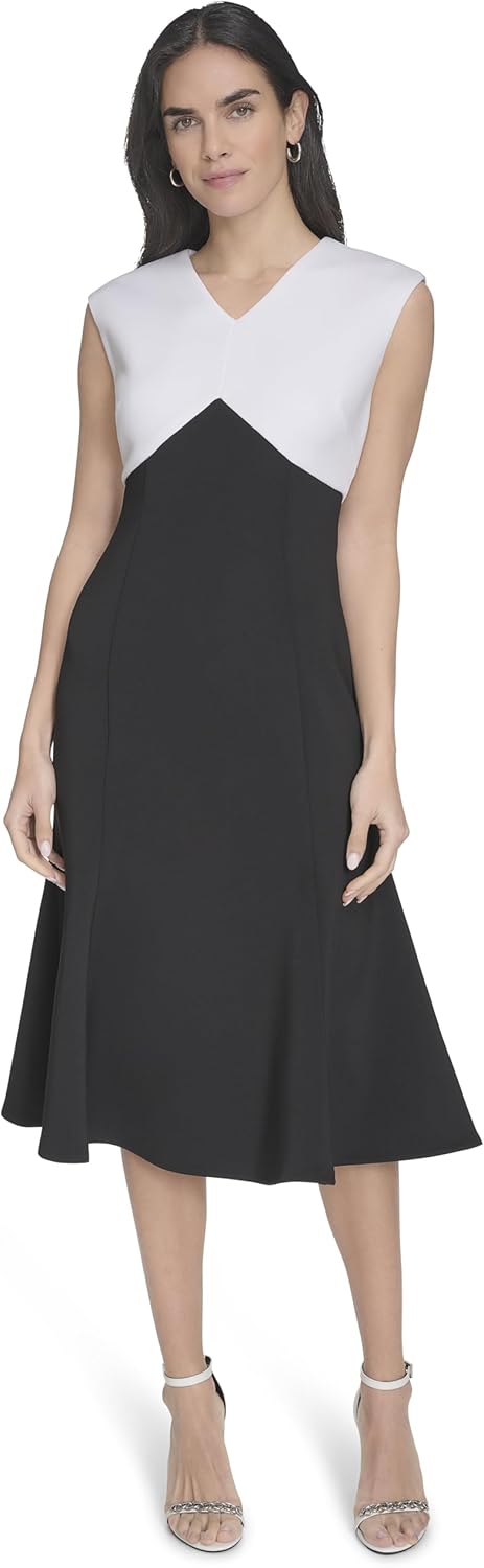 Calvin Klein Womens Sleeveless V-Neck Two Tone Midi Shift Dress - Image 2