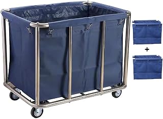 Carrito comercial grande de acero inoxidable para lavandería con ruedas para uso industrial/hogar (400 L), con bolsa extraíble e impermeable, EFVBN, color azul