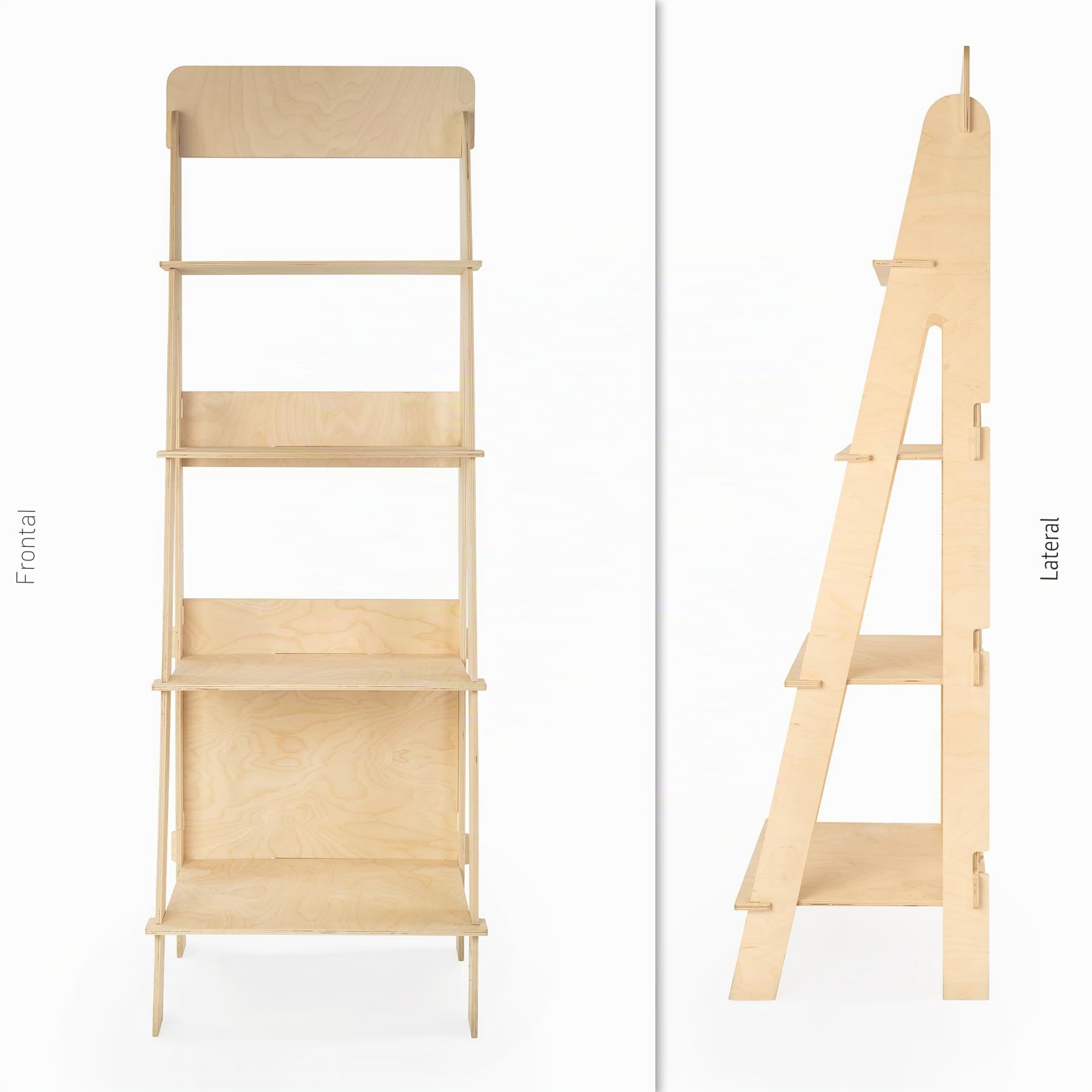 Expositor de Suelo, de Madera, Escalera, fácil Montaje enclavado, 4 estantes, Natural y sostenible, H. 144 cm