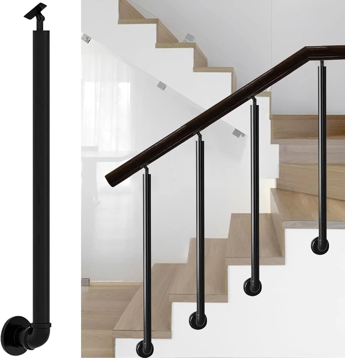 Black Wrought Iron Stair Railing Spindles with Screw Kit, Durable Balusters for Home, Garden, Loft, Villa, Hotel - Side-Mounted Banister Columns for Concrete & Wood Steps (75cm/29.5in)