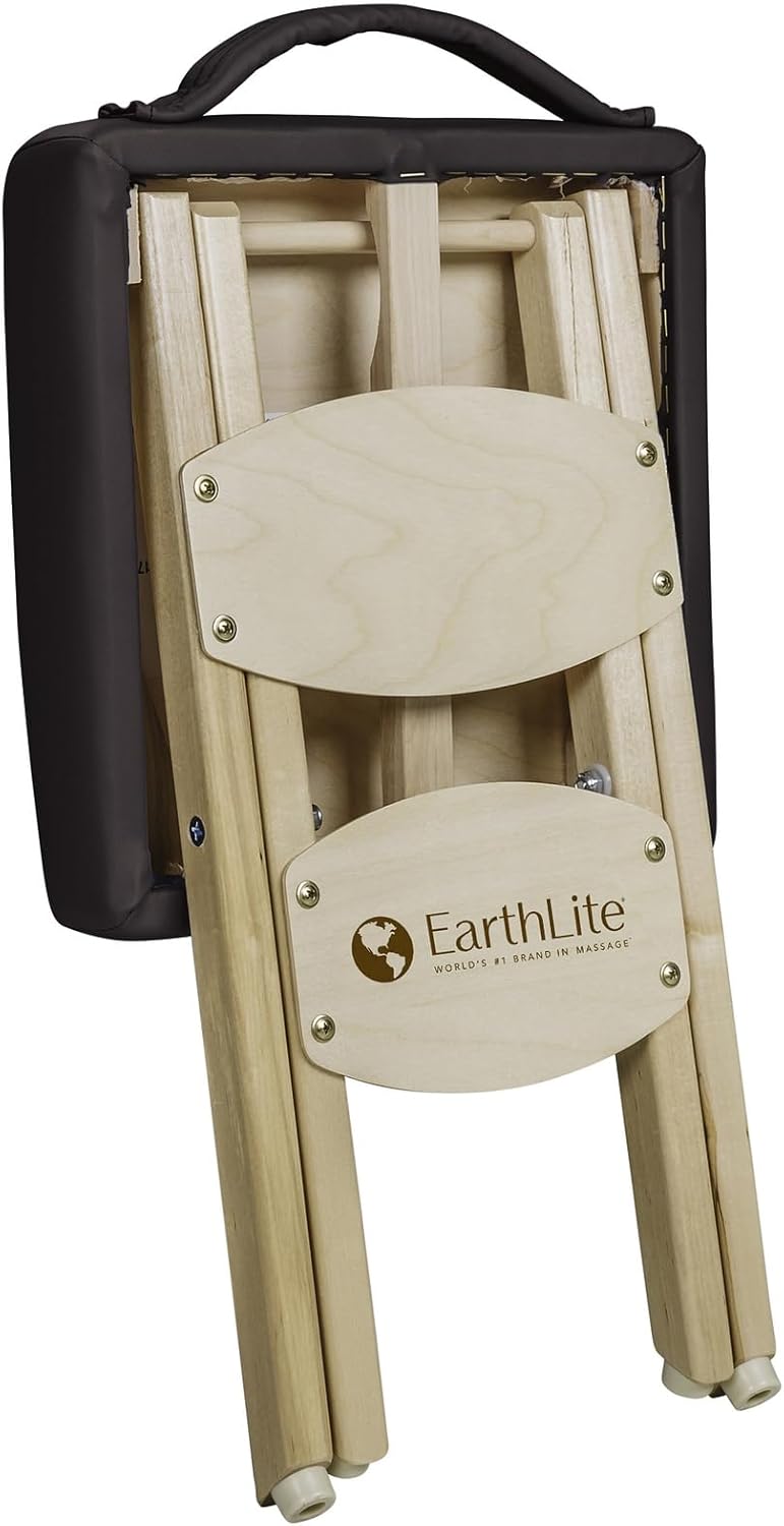 EarthLite Wooden Folding Stool - Hardwood Maple, CFC-Free, Massage Table Medical Spa Facial Salon Chair, Black, 19.00 x 13.00 x 13.00 Inches