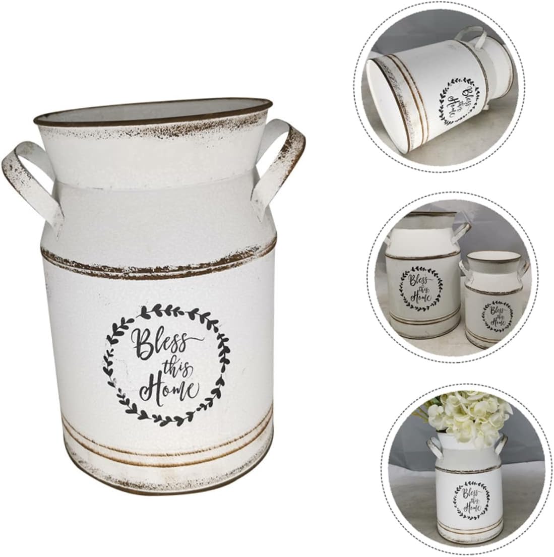 European-Style Milk can Vase 7.87 Inch Rustic Floral Arrangement Pot Holder Table Centerpiece Decoration for Home Office