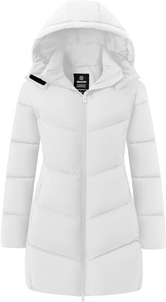 wantdo Womens Warm Winter Coat Hooded Puffer Jacket Long Parka Plus Size | Machine Washable, 3000mm Waterproof, Windproof, Quilted, 2 Big Pockets, In Rain or Snow, Recycled