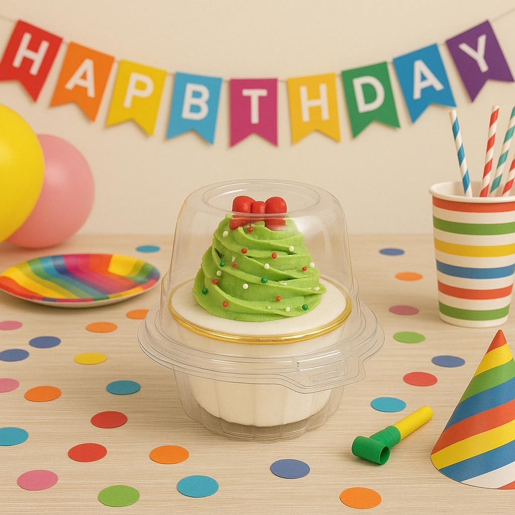 WIKDAY カップケーキ容器 150個パック 透明プラスチックカップケーキホルダー 蓋付き - ゆったりとした3インチデザイン つ