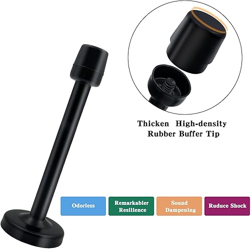 Vista 3 de KOLAKO Topes de puerta, topes de puerta negros de 6 pulgadas (5.906 in), tope de puerta de montaje en pared con parachoques de goma, acero Negro