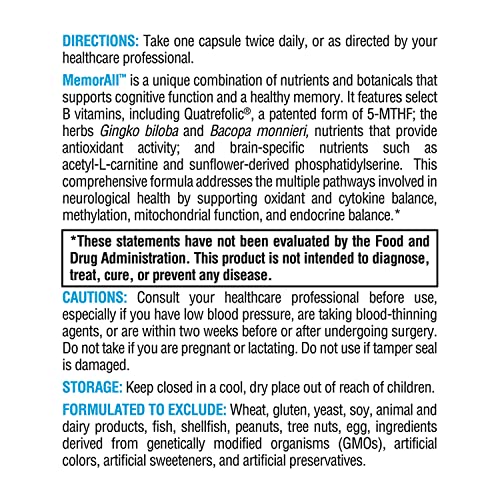 Xymogen Memorall - Brain Support Supplement - Vitamins + Botanicals That Support Cognitive Function And Healthy Memory - Folate, Ginkgo, Nac, Phosphatidylserine, B12, B6, Huperzine A (60 Capsules) #TOP2