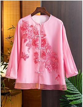 【新品未使用】Organdy Embroider Tops Chinese Style Organza Embroidery Shirt Women Spring and Summer