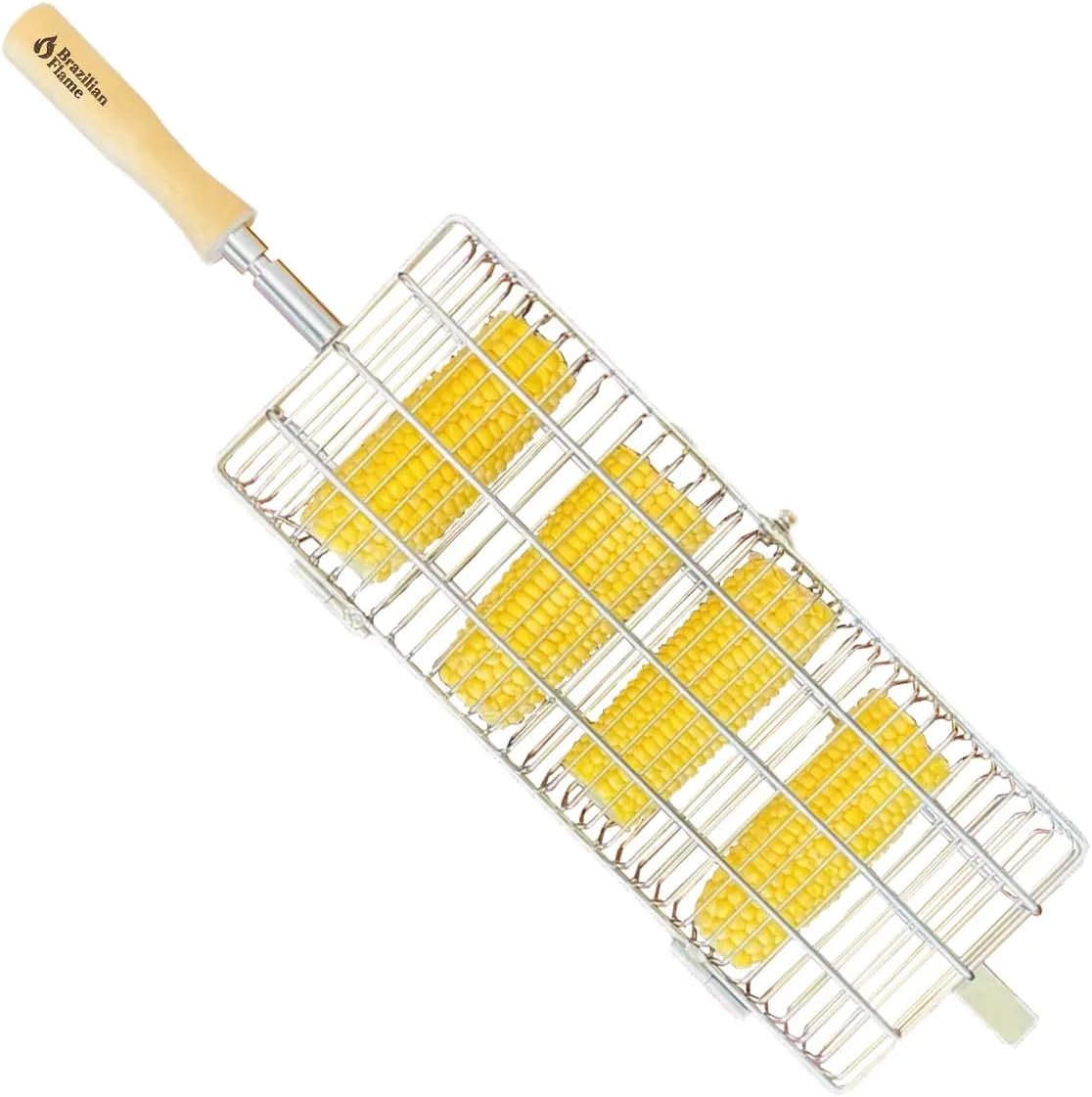 Brazilian Flame Stainless Steel Flat Basket Barbecue Net Tube Wire Mesh Grill Basket, Rolling Grilling Tool for Vegetables, BBQ Accessories Portable Outdoor Camping Picnic Cookware