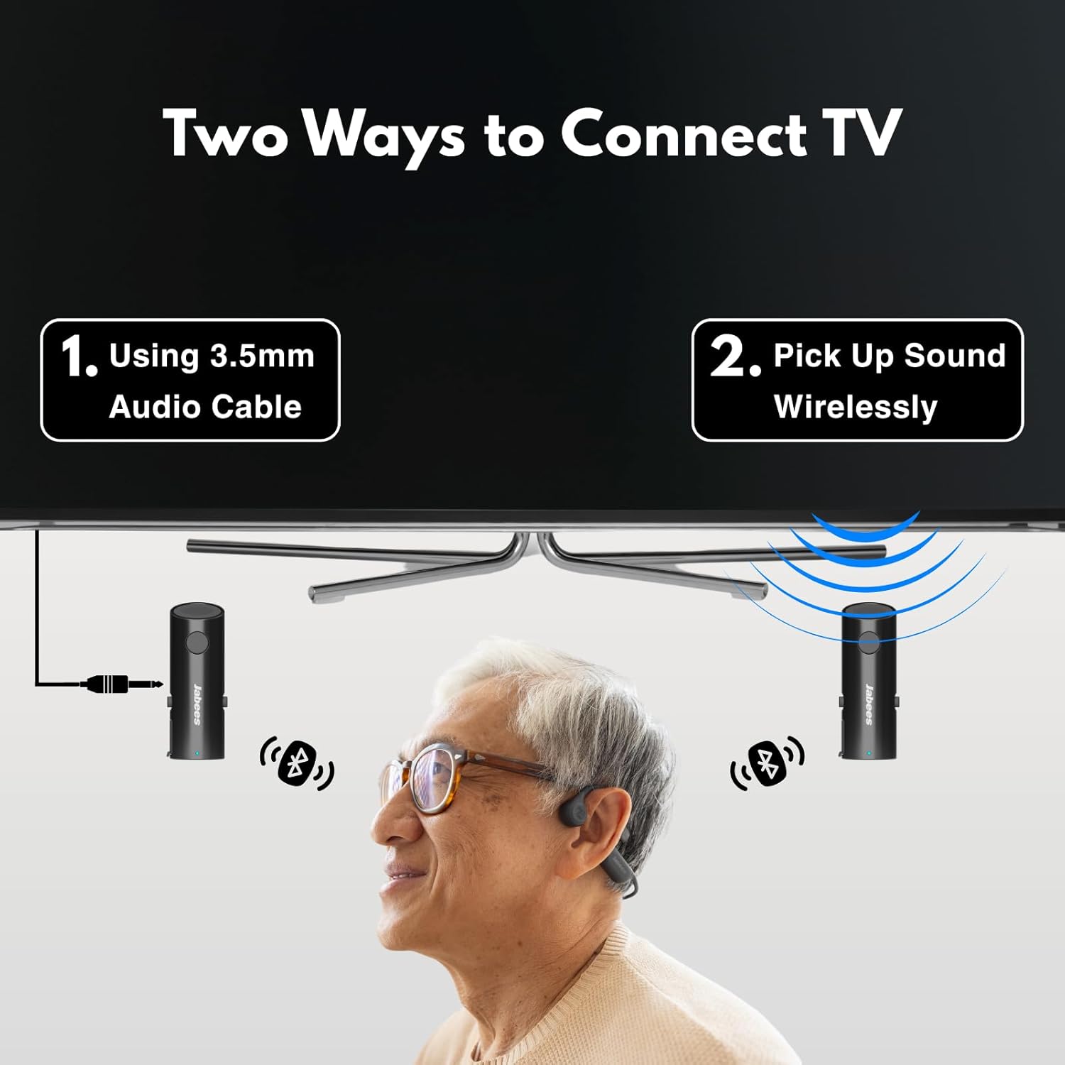 Jabees HearLink Kit 3-in-1 Personal Wireless Pocket Talker – Portable Wireless Microphone & Bone Conduction Headphones for Clear TV Listening, Conversations, and Everyday Audio Enjoyment