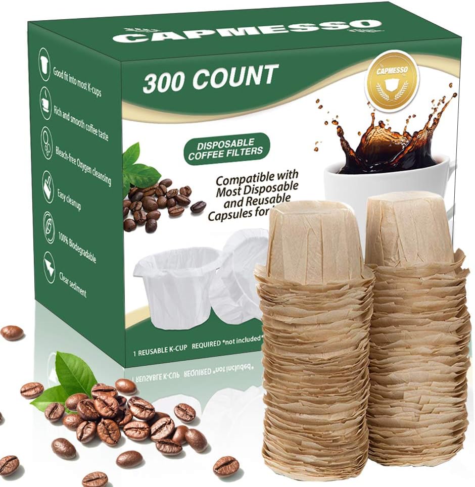 CAPMESSO Disposable Coffee Paper Filters Replacement Keurig Filter for Reusable Single Serve K Series Pods Keurig Coffee Maker- 300 Count (Natural)