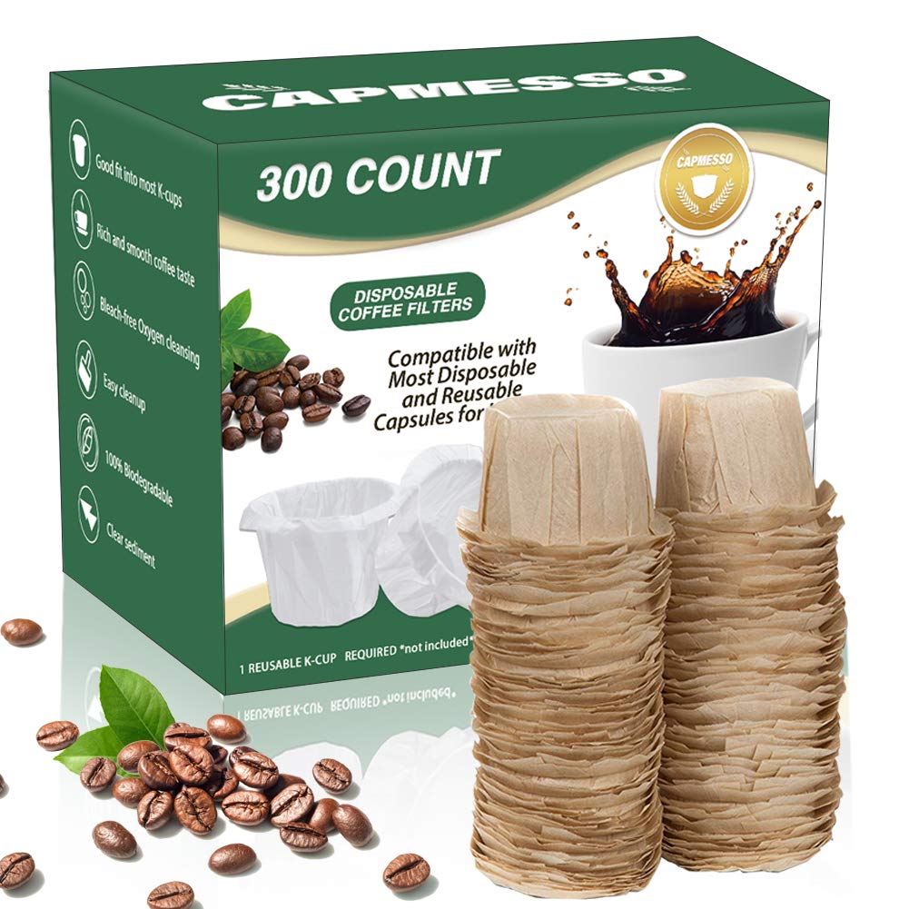 CAPMESSO Disposable Coffee Paper Filters Replacement Kerig Filter Compatible with Reusable Single Serve Pods Keurig Coffee Maker-300 Count