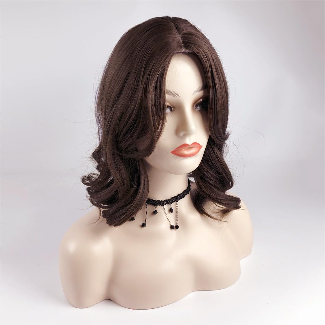 Middle Part Fringe Piece French Loose Wavy Hair Topper 14inch Full Head Wear Clip in Toupee Hair Closure (Dark Brown) - Image 2