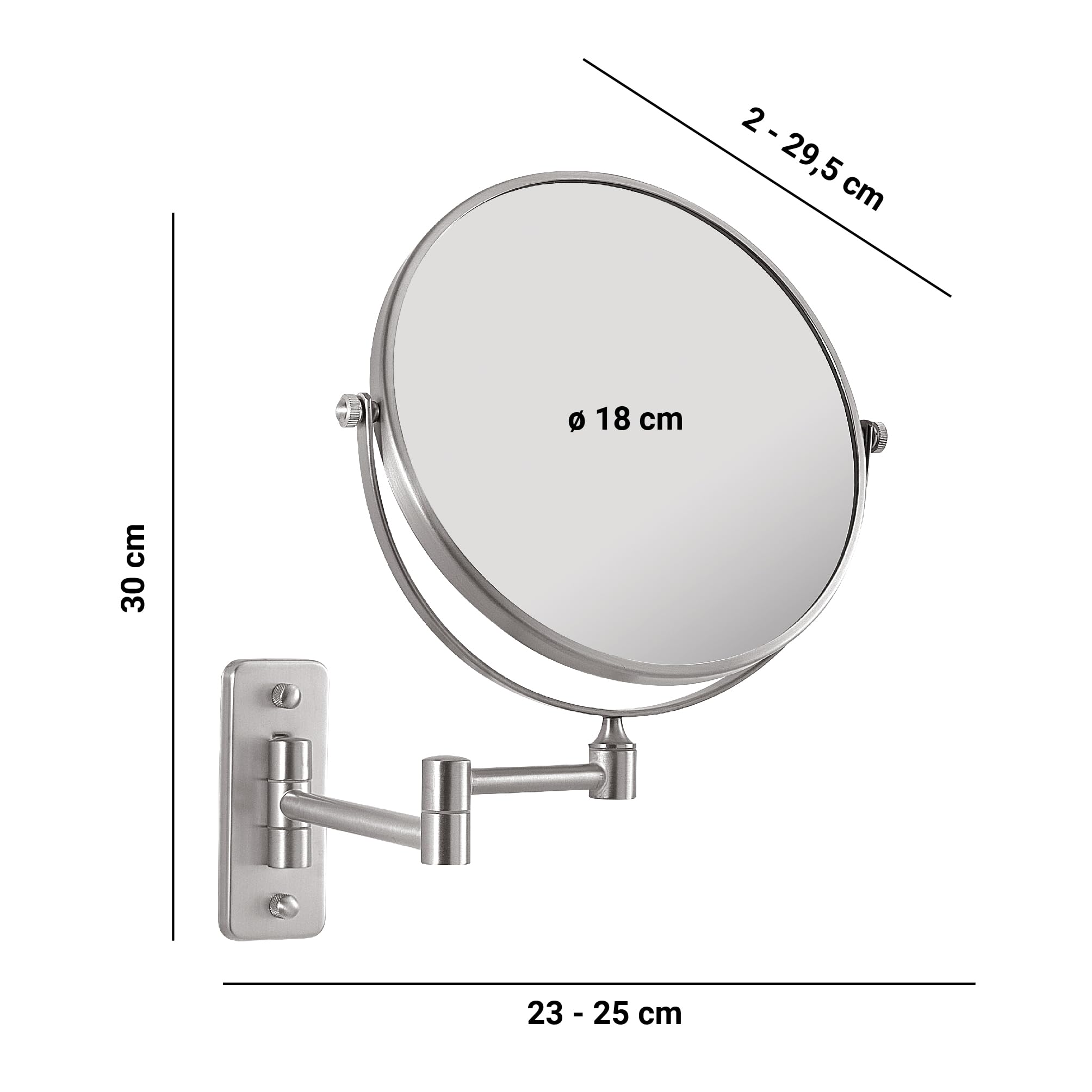 Gedy Gaia Espejo de Aumento, Espejo Maquillaje de Pared, 2 Caras, 3X, Extensible, Cepillado, Acero INOX y Cristal, 23-26 x 3,6-29 x 31