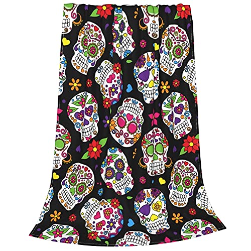 Halloween Day Of The Dead Sugar Skull Black Throw Blankets For Bed Blanket Decorative For Adult And Kids Extra Soft Sofa Bed #TOP1