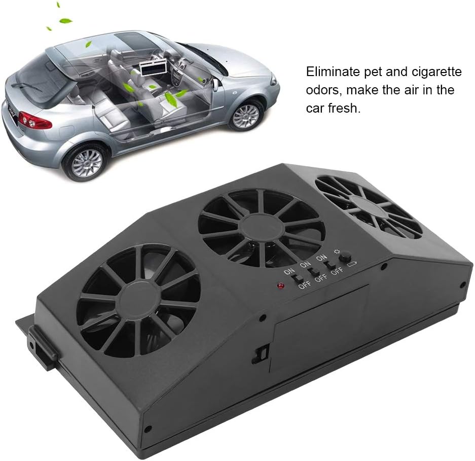 Portable Car Ventilator Fan, 5000Rpm Solar Powered Exhaust Fan Car Air Vent Fan with Three Fans, Quiet Ventilation Cooling Fan for Auto, Truck, Vehicle