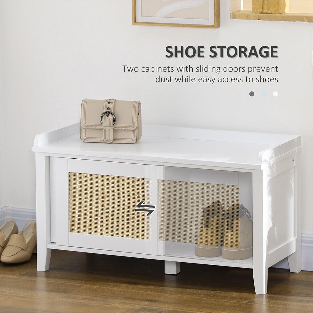 31.5" Storage Box, Storage Chest Trunk, Modern Wood Chest Kids Toy Box Organizer with 2 Sliding Doors Sturdy and Large Storage Trunk for any Playroom, Bedroom and Living Room
