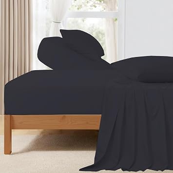Silentnight 4 Piece 800 Thread Count 100% Egyptian Cotton Top Split Queen Sheets for Adjustable Bed for Sleep Number Bed 28 Flex Top Sheet 15 Deep Pocket - Black Solid