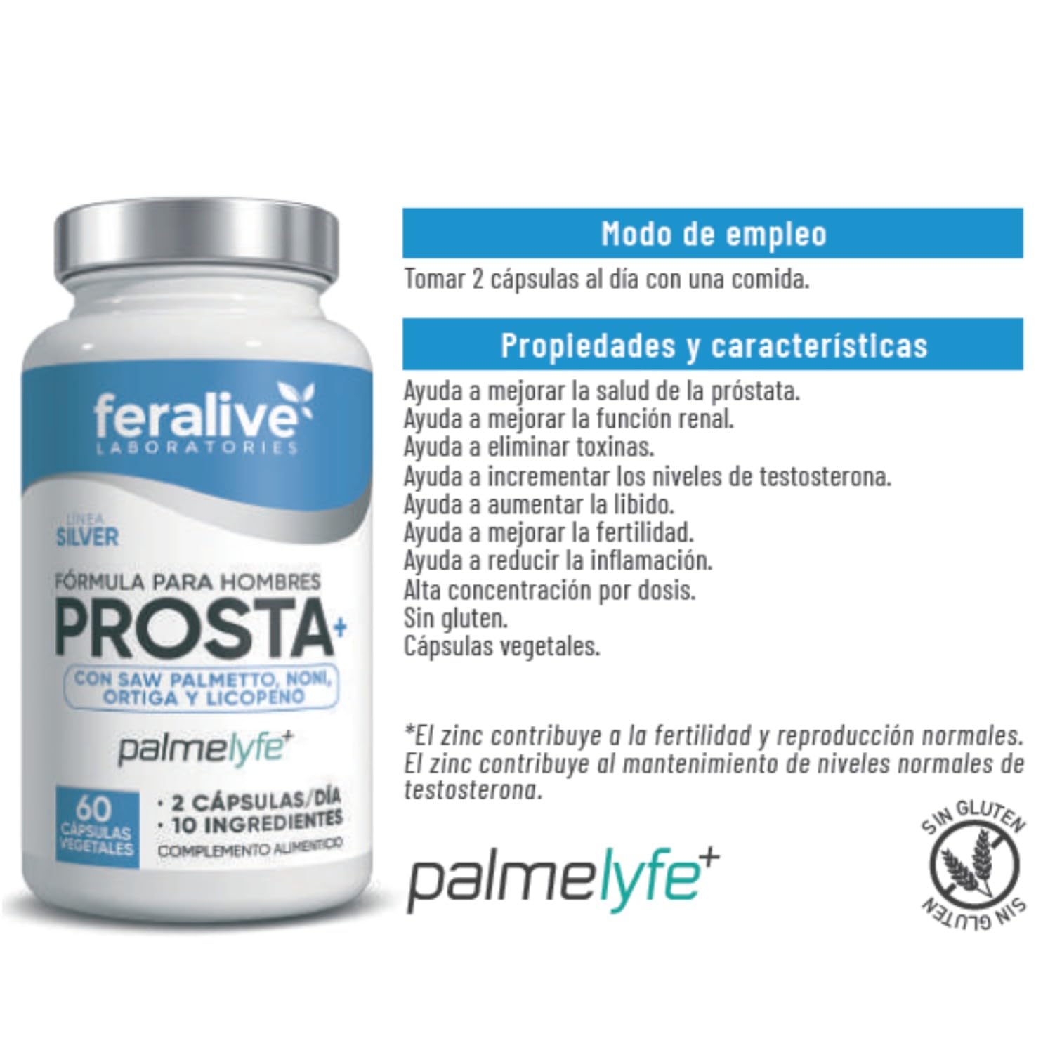 PROSTA+ 60 Cápsulas – Fórmula para Hombres con PalmeLyte® Saw Palmetto + Origa + Lycopeno + Zinc – Suplemento para Salud Prostática y Bienestar Masculino