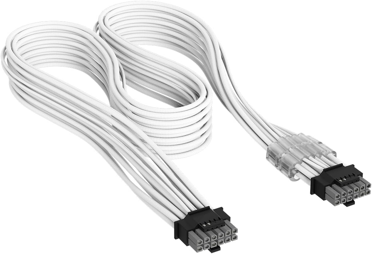 Corsair Elite Premium Individually Sleeved PCIe 12V-2x6 to PCIe 12V-2x6 600W PSU Cable – Triple-Mesh Paracord Sleeve, Low-Profile Cable Combs, Compatible with 12V-2x6 PSUs – White