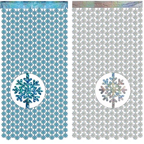 GREATRIL Silver Blue Snowflake Fringe Curtain Winter Onederland S...