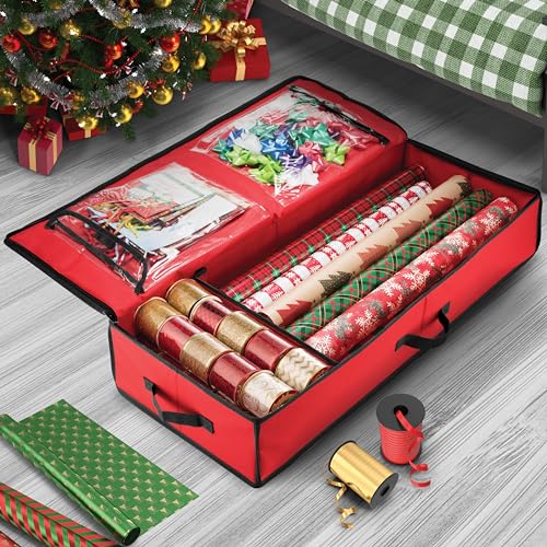 PEULEX Organizador de papel de embrulho de Natal, com alças e bolsos, bolsa organizadora de presente