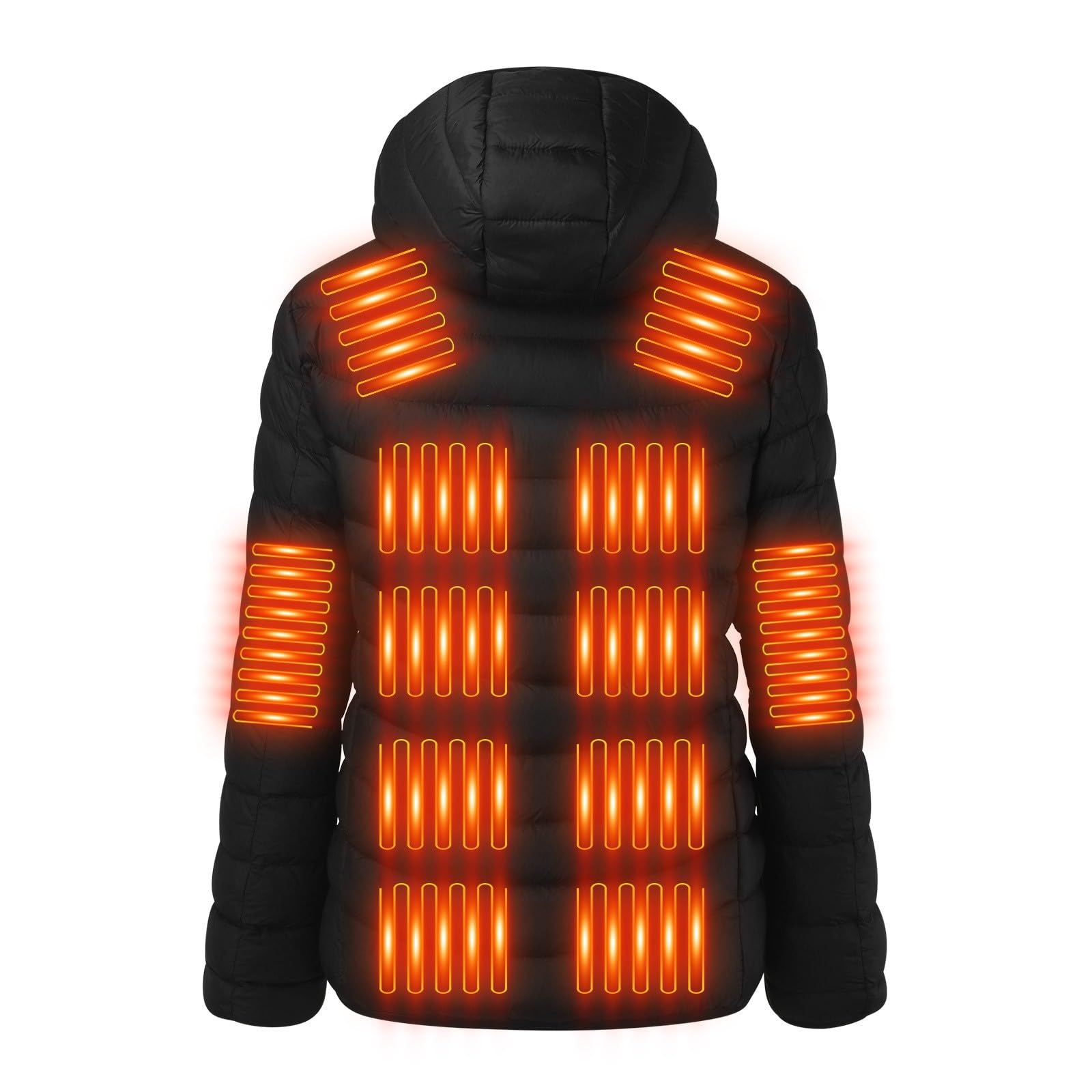 Genérico Chaqueta Calefactable Mujer con 21 Zonas de Calefacción, Abrigo con Capucha para Senderismo, Chaleco Térmico con Batería USB, 3 Niveles de Calor, Impermeable