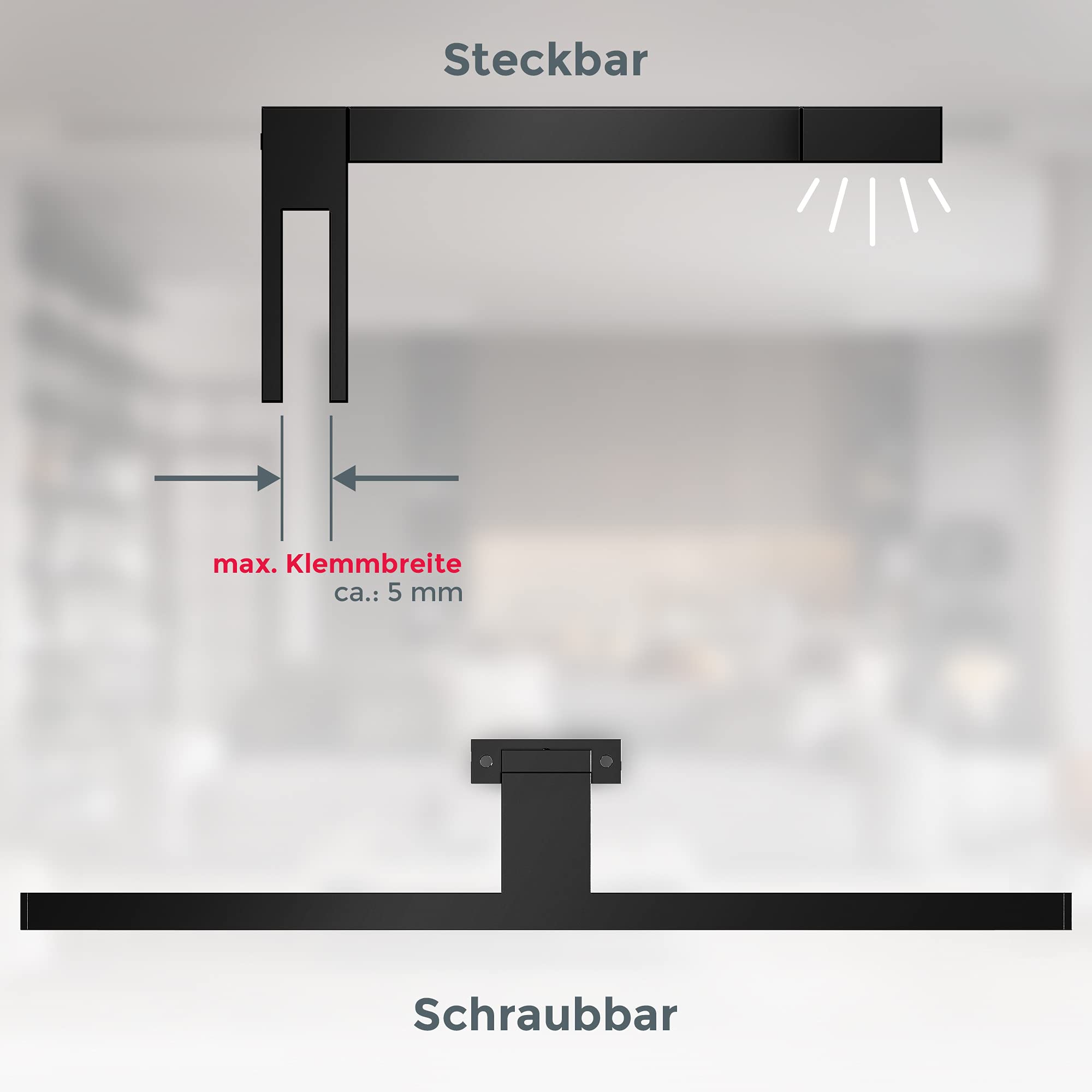 B.K.Licht - Lampa łazienkowa z montażem 2 w 1, neutralna biała barwa światła, zaciskowa, lampa łazienkowa, oświetlenie szafy, lustro, 60 x 10,3 x 3,6 cm, czarna