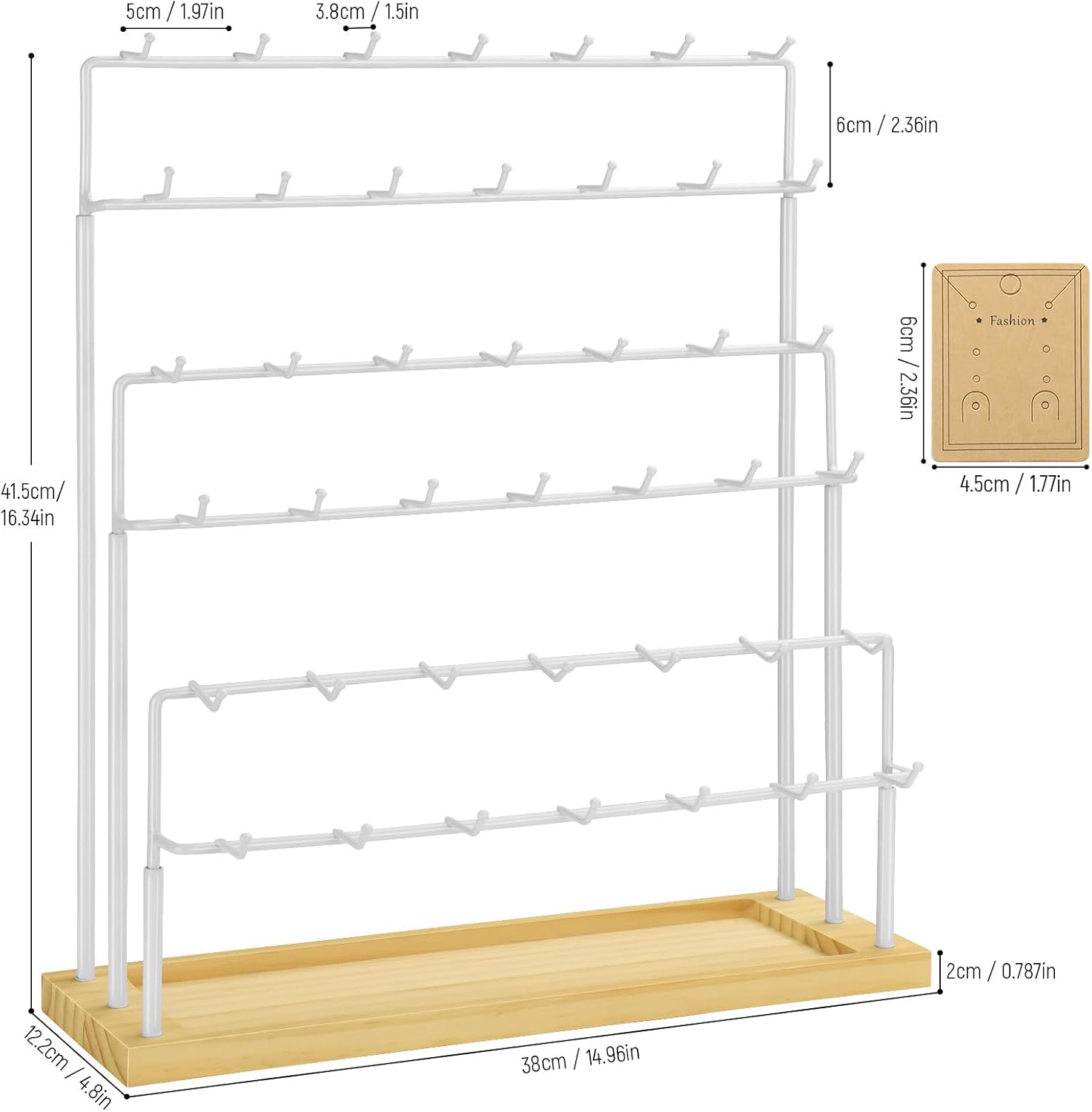 Earring Display for Vendors,6 Tiers 42 Hooks Jewelry Rack Display Holder Stand, Earring Organizer Holder for Necklaces Rings Bracelets Keychains,Jewelry Display for Selling with Earrings Cards-White