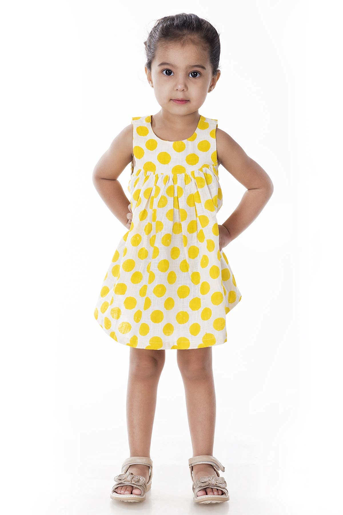 Chheent Girls Cotton Sleeveless Frock β Yellow Polka Dots (2-3 Years) 2