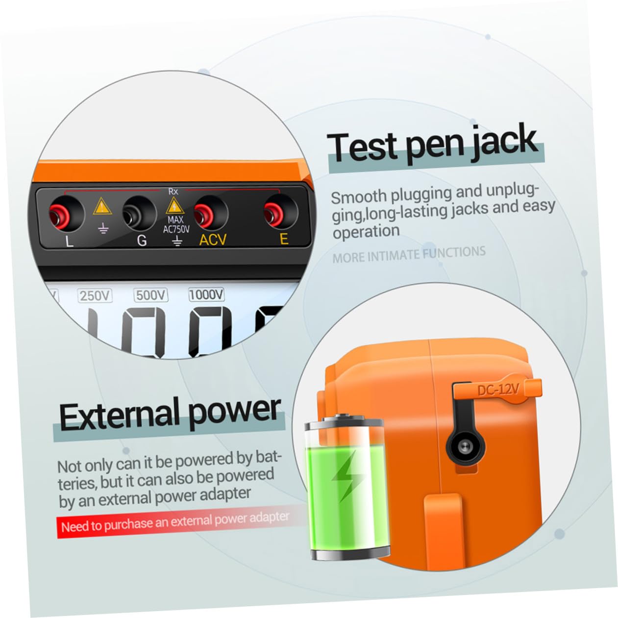 Ipetboom Tester di a di Tensione di Isolamento Misuratore di Elettrica in Abs Digitale Display Lcd Retroilluminato per Cavi di Alimentazione e Condensatori
