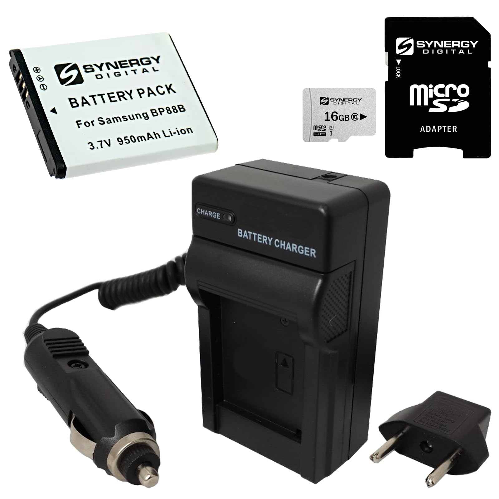 Synergy Digital Camera Accessory Kit, Compatible with Samsung MV900F Digital Camera Includes: SDBP88B Battery, SDM-1560 Charger, SY-MSD16GB Memory Card