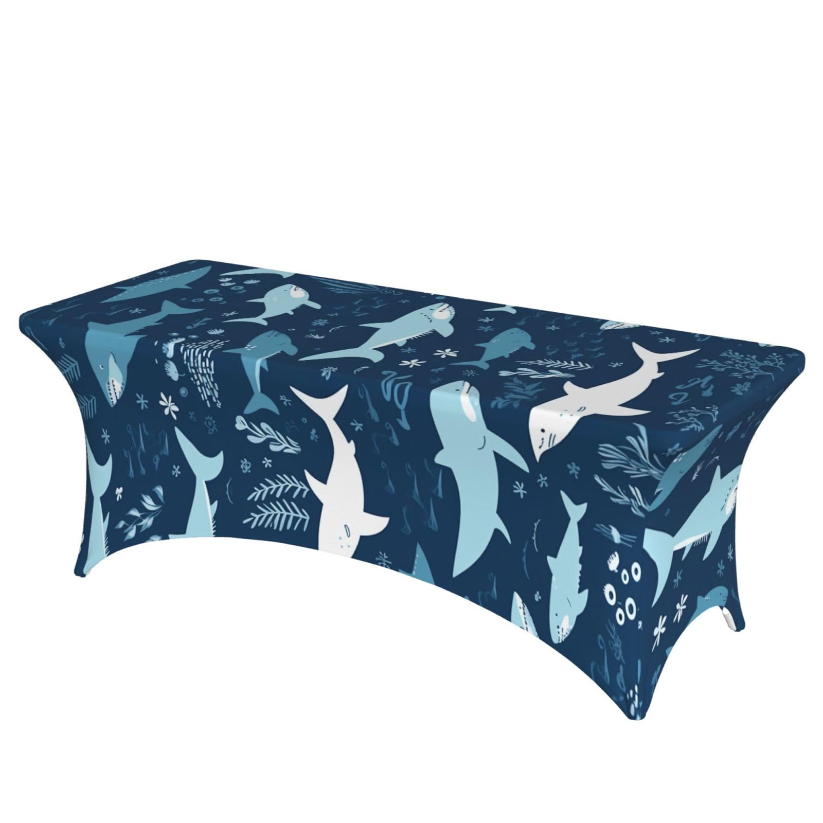 DWVTSLH 6FT Spandex Table Covers for Rectangle Tables, Wrinkle Resistant Stretch Tablecloths, Ultimate Fitted Sharks Table Cloth for Party, Wedding, Banquet