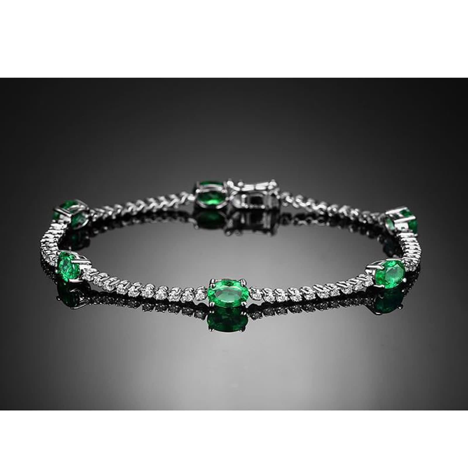Pulsera Oro Blanco 9 Kilates / 14 Kilates / 18 Kilates Mujer, Oval con Zafiro y Diamante, Cadena 16 CM, Pulseras de Cadena Plata Azul Mujer