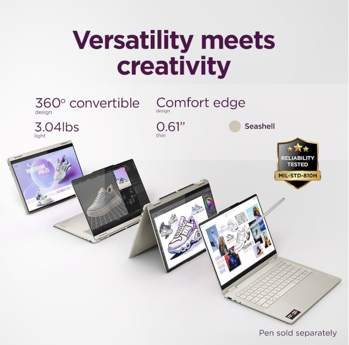 Lenovo Yoga 7 2-in-1 Copilot+ AI PC Laptop | 14" WUXGA OLED Touch (100% DCI-P3, 600Nits) | AMD Ryzen AI 5 340 | for Creator Business Professional Win11 w/Stylus Pen (16GB RAM, 512GB SSD)