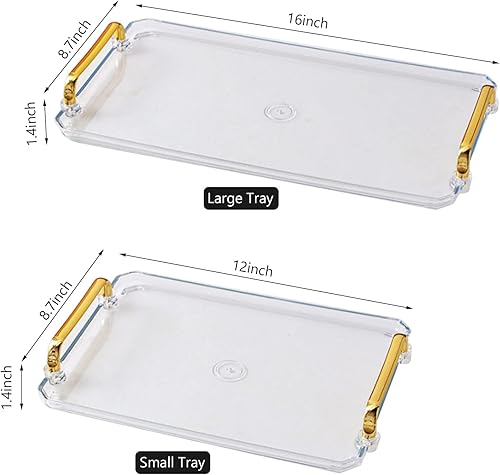 Miniatura 3 de Paquete de 2 bandejas pequeñas y grandes para servir con asas, bandeja transparente para joyas, bandeja de plástico para servir para fiestas,