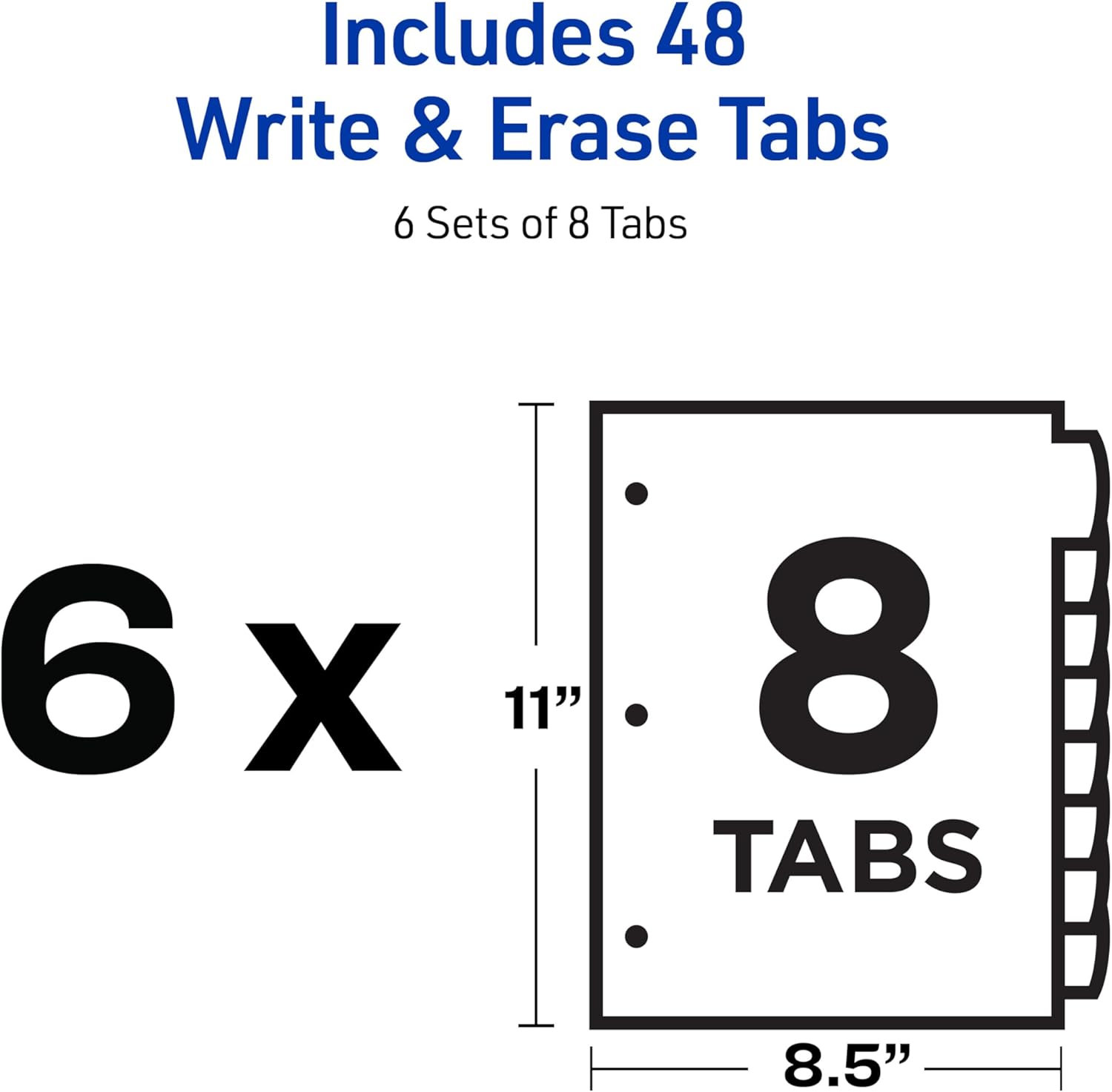 Avery Write & Erase 8 Tabs Plastic Divider for 3 Ring Binders, 6 Sets (8 Colors)