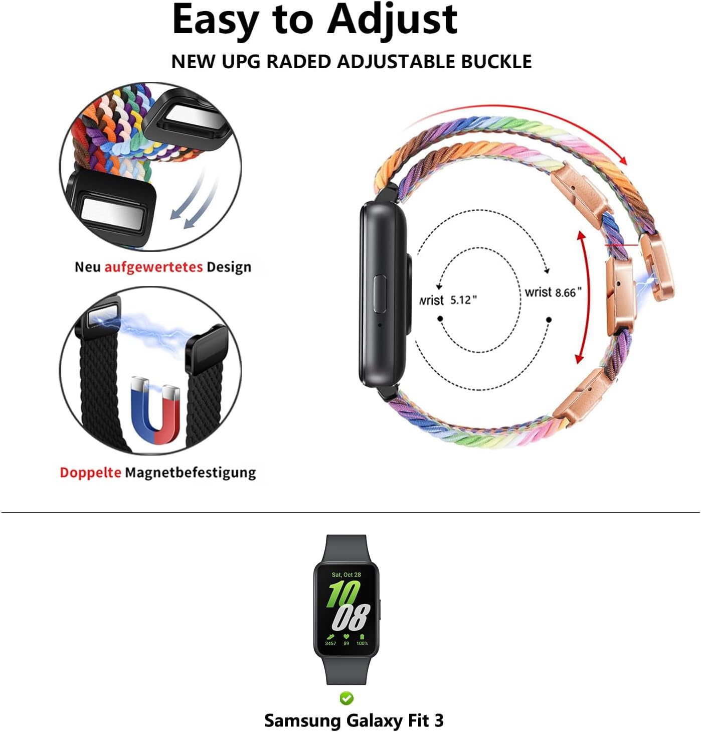 Issinlky Nylonowa pleciona opaska kompatybilna z Samsung Galaxy Fit 3 elastyczna magnetyczna klamra do Samsung Galaxy Fit 3 SM-R390 Herren Damen